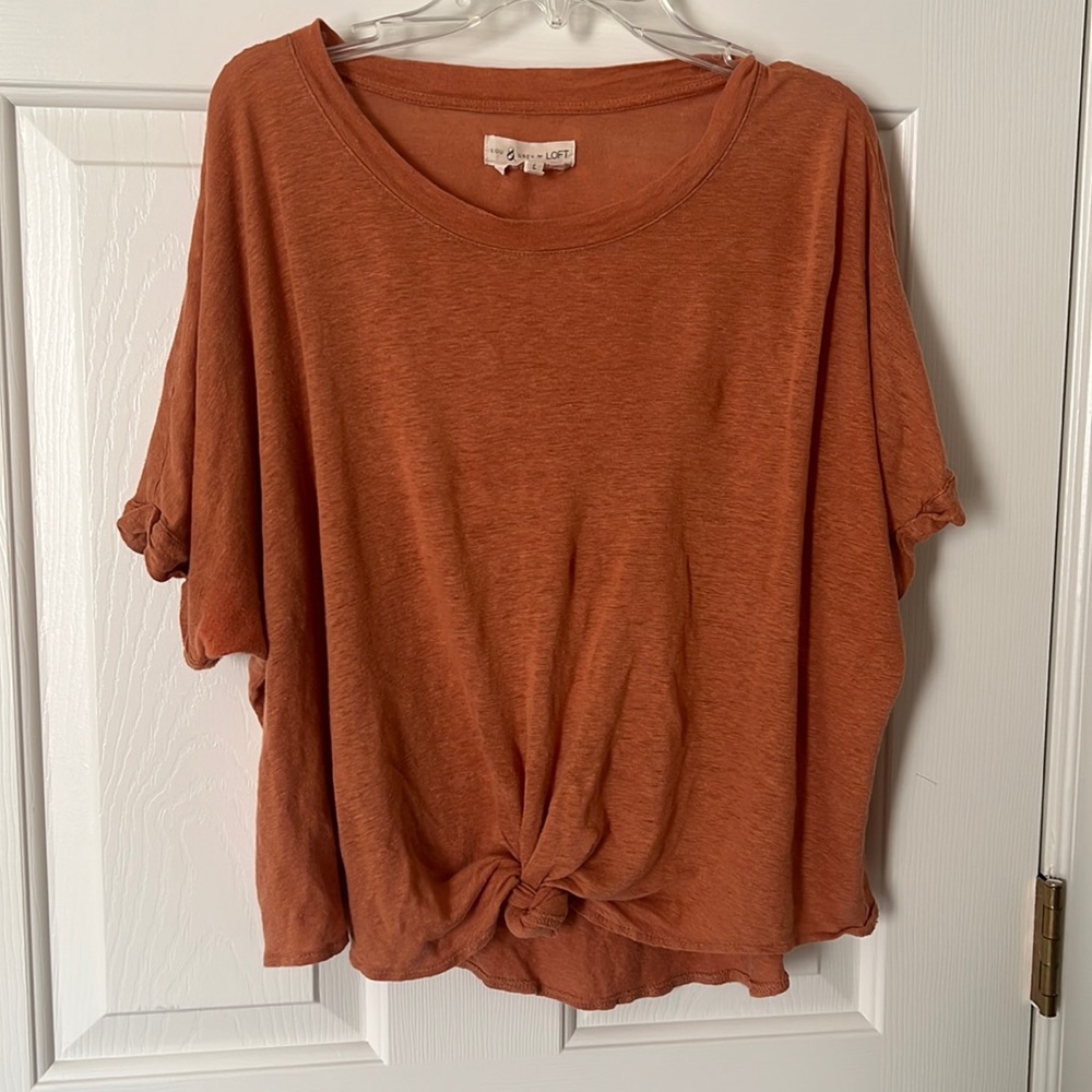 Lou and Grey for LOFT 100% linen front tie shirt
